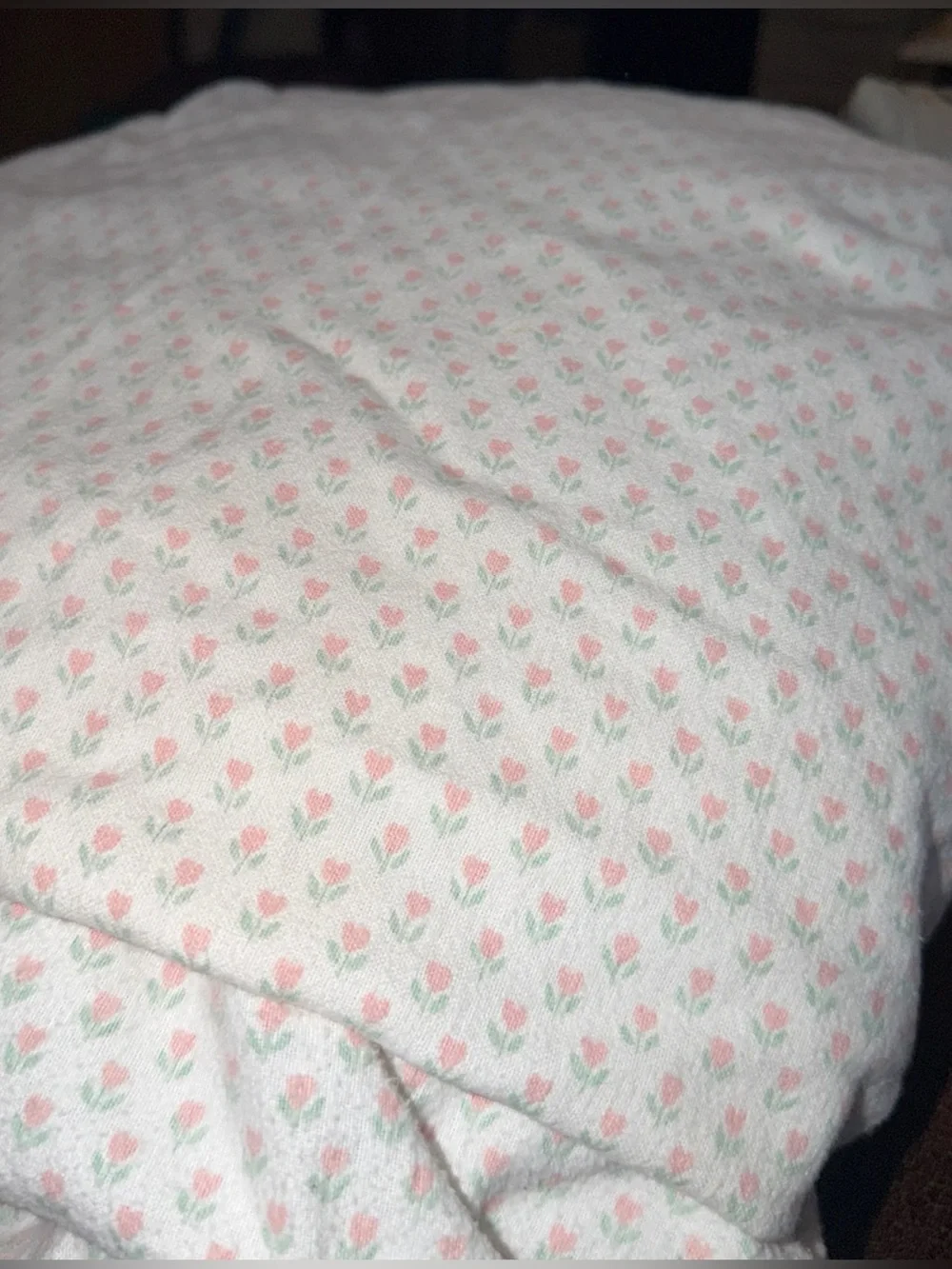 STEVENS FLANNEL FITTED sheet Full Size white pink HEARTS green Flower FLORAL USA
